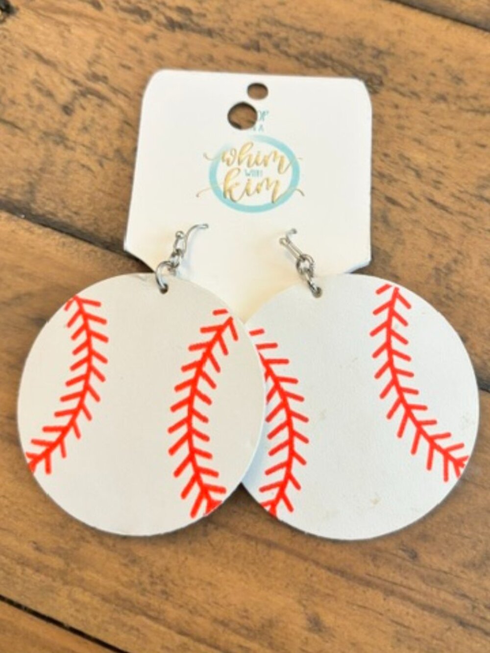 Baseball Leather Earrings Large Round Dangle Red White Game Day Sports